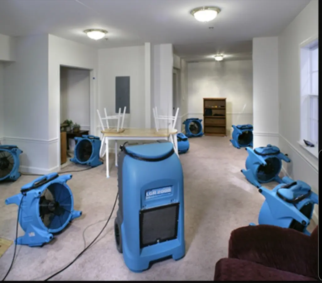 Air movers and dehumidifier setup for Water Extraction & Removal in Rosedale